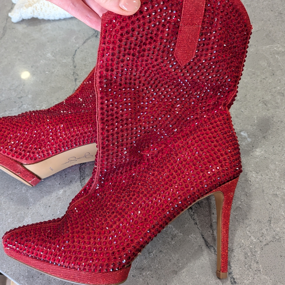 Jessica Simpson Red Crystal Heeled Boots